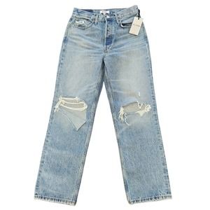 Re/Done Light Blue Distressed Straight Leg Jeans